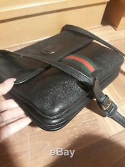 Vintage Gucci Crossbody Bag Clutch Purse GG 80s Auth black Leather green red