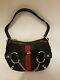 Vintage Gucci Horsebit Black Gg Canvas Leather Red/green Stripe Small Handbag