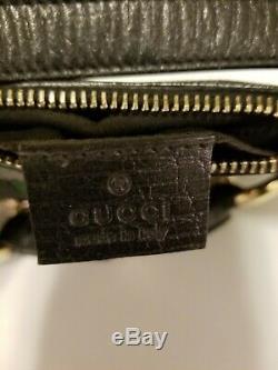 Vintage Gucci Horsebit Black GG Canvas Leather Red/Green Stripe Small Handbag