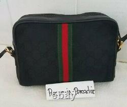 Vintage Gucci Shoulder Bag Purse GG Mono Web Stripe Ophidia Auth Canvas Leather