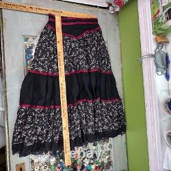 Vintage Gunne Sax Black Red Ditsy Floral Prarie Midi A-Line Skirt Womens 13