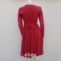 Vintage Gunne Sax Women's Long Sleeve 70s Prairie Dress Red Cream Size Small