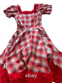Vintage H Bar C Red Plaid Ruffle Square Dancing Dress Western Country 6 Women's