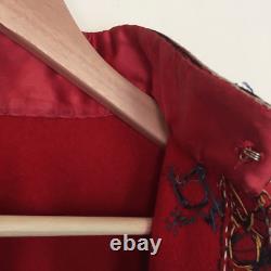 Vintage Hand Made Mirrored Embroidered Red Wool Coat/ Cape One Size