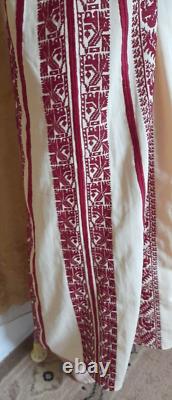 Vintage Handmade Palestinian red Embroidery gazelle- Old beige Dress Heritage