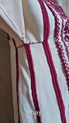 Vintage Handmade Palestinian red Embroidery gazelle- Old beige Dress Heritage