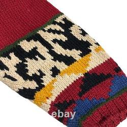 Vintage Harolds Sweater Womens Large Red Aztec Southwest Turtleneck Hand Knit