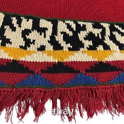 Vintage Harolds Sweater Womens Large Red Aztec Southwest Turtleneck Hand Knit