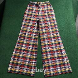 Vintage Hippy Pants Womens 9 Red Plaid Bell Bottom 60S 70S USA High Waist Flare