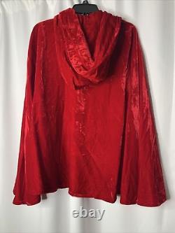 Vintage Hooded Red Velvet Handmade Cape Est 60's or Older O/S