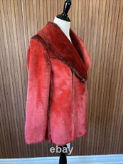 Vintage Hourglass Women's Red Faux Fur Coat Jacket Sz S