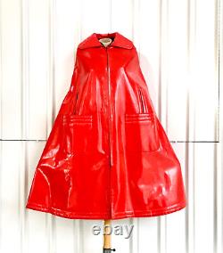 Vintage ICONIC 1960s PIERRE CARDIN Red Vinyl Dress Coat Jacket Parka CAPE