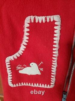 Vintage Inuit Red Wool Parka Coat Handmade Embroidered Seals CLIX Zipper 70