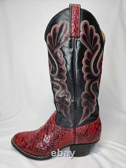 Vintage J Chisholm Womens Cowgirl Boots Red & Black Snakeskin Size 6.5