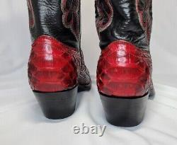 Vintage J Chisholm Womens Cowgirl Boots Red & Black Snakeskin Size 6.5