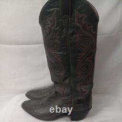 Vintage JUSTIN Womens Gray Red Accent Snakeskin Leather Cowboy Boots 8 1/2B