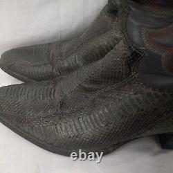 Vintage JUSTIN Womens Gray Red Accent Snakeskin Leather Cowboy Boots 8 1/2B