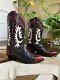 Vintage Justin Western Boots Black Red & White Inlay Womens 6 B (us)