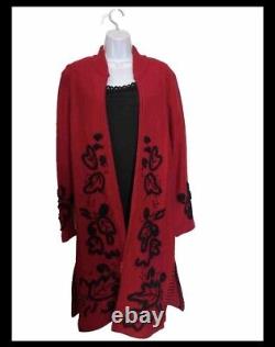 Vintage Kenar Red Wool Raised Design Long Cardigan Womens M