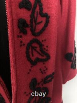 Vintage Kenar Red Wool Raised Design Long Cardigan Womens M