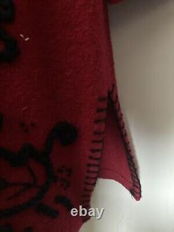 Vintage Kenar Red Wool Raised Design Long Cardigan Womens M