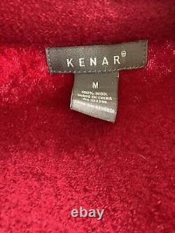 Vintage Kenar Red Wool Raised Design Long Cardigan Womens M