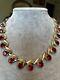 Vintage Kramer Red Rhinestone Necklace 15 Gold Tone