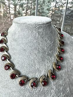 Vintage Kramer Red Rhinestone Necklace 15 gold Tone