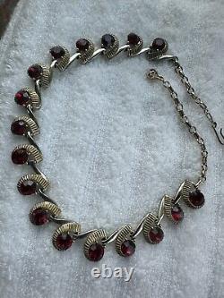 Vintage Kramer Red Rhinestone Necklace 15 gold Tone