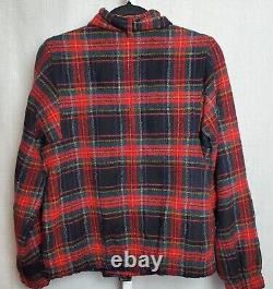 Vintage LL Bean Womens Virgin Wool Jacket WithAttached Scarf Sz 2 Red/Black Plaid