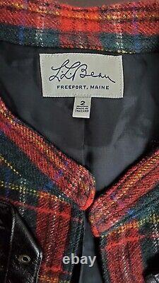 Vintage LL Bean Womens Virgin Wool Jacket WithAttached Scarf Sz 2 Red/Black Plaid
