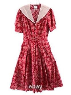Vintage Laura Ashley Dress Prairie Red Rose Floral Cotton Cottage Core 1980s