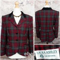 Vintage Laura Ashley Red Tartan Check Riding Style Jacket 100% Wool Size 16
