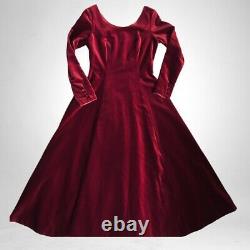 Vintage Laura Ashley Velvet Dress Size 14 Red Dramatic Gothic Christmas Maxi