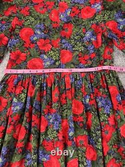 Vintage Laura Ashley Womens Dress 8 Red Green Purple Floral Corduroy 90s