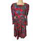 Vintage Laura Ashley Womens Dress Red Floral Corduroy Square Neck Long Sleeve 8