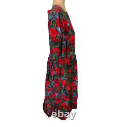 Vintage Laura Ashley Womens Dress Red Floral Corduroy Square Neck Long Sleeve 8