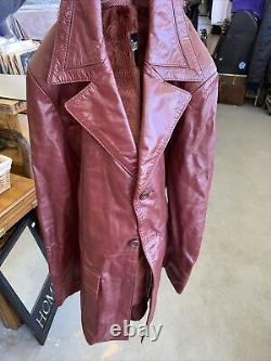 Vintage Leather Loft Coat Red Brown Retro 70s