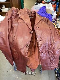 Vintage Leather Loft Coat Red Brown Retro 70s