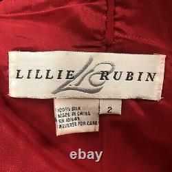 Vintage Lillie Rubin Womens Red Evening Cocktail Embellished Silk Maxi Gown 2