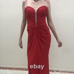 Vintage Lillie Rubin Womens Red Evening Cocktail Embellished Silk Maxi Gown 2