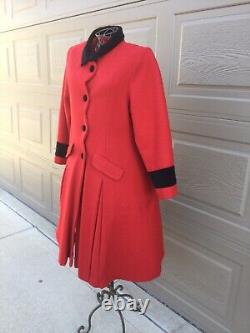 Vintage London Fog, red womens winter wool 70%, coat, velvet buttons