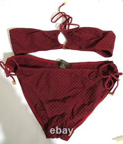 Vintage Louis Vuitton Burgundy Red Checked Bikini Bathing Suit Size 38 EUC