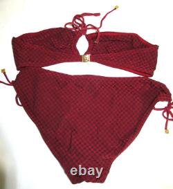 Vintage Louis Vuitton Burgundy Red Checked Bikini Bathing Suit Size 38 EUC