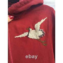 Vintage Lucky Brand womens zip up hoodie sweatshirt M embroidered red Y2K crane