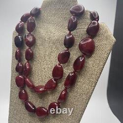 Vintage Marbled Cherry Red Bakelite Graduated Necklace Long Strand 38 Tested-J1