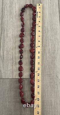 Vintage Marbled Cherry Red Bakelite Graduated Necklace Long Strand 38 Tested-J1