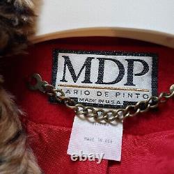 Vintage Mario De Pinto Button-Up Wool Coat Animal Print Collar Womens Sz 4B Red