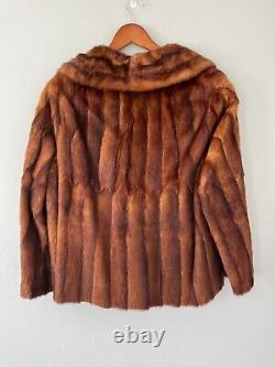 Vintage Mink Fiery Red Auburn Cropped Fur Coat Jacket Womens Large Floral Inside