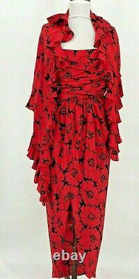 Vintage Miss D By Oscar Women's Dress Silk Black Red Rusche Shawl Strap 6